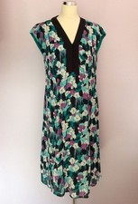 MONSOON BLACK ,TURQUOISE,WHITE & PINK FLORAL PRINT TEA DRESS SIZE 12