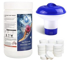 1Kg Chlorine Tablets Multifunctional + Dispenser Spa Pool Hot Tub Water Cleaning