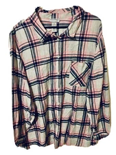 Catherines Womens Plaid Button Up Shirt Gray Pink Black Silver Size 4X 30/32W