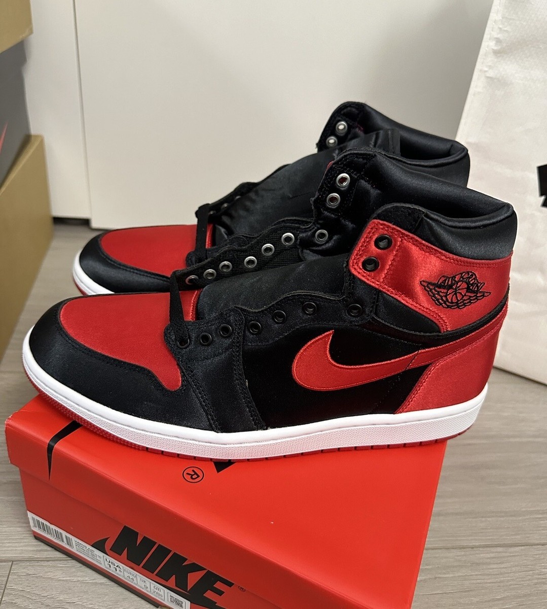 NEW Nike Air Jordan 1 High Satin Bred OG Black Red FD4810-061 Size