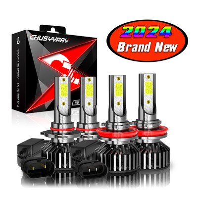 4X Super Bright LED Headlight Bulbs - 9005 HB3 High Beam & H11 Low Beam, 6000K White