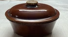 Vintage Hull Pottery Baking Dish Lid Oval Casserole Brown Drip Glaze Oven 8.5"