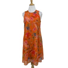 Calvin Klein Sheer Overlay Dress Women's Size 2 Keyhole Back Sleeveless Orange
