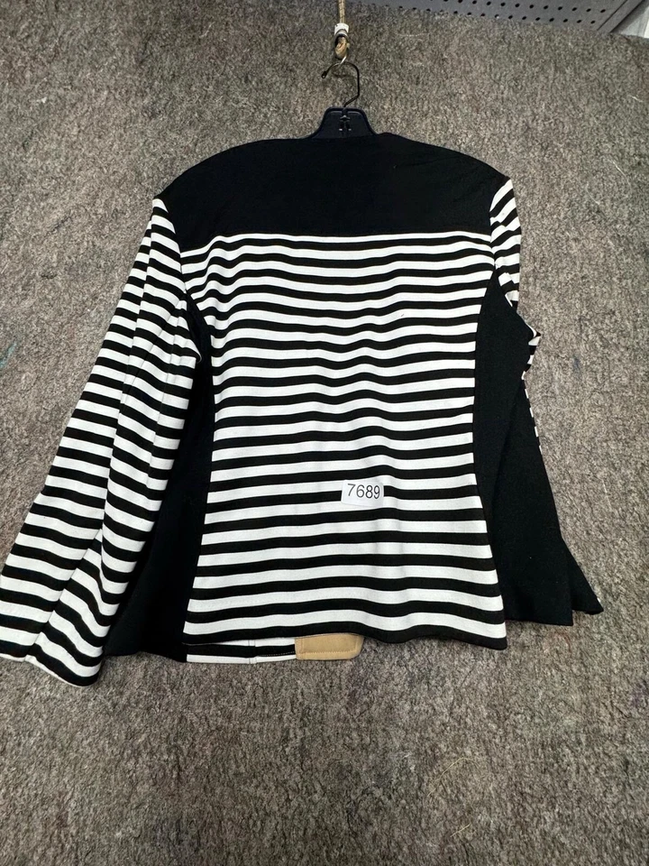 Chaqueta Chico's Moto Rayas Color Bloqueado Negro Blanco Tostado Frente Abierto Talla 2 Foto 3 de 4