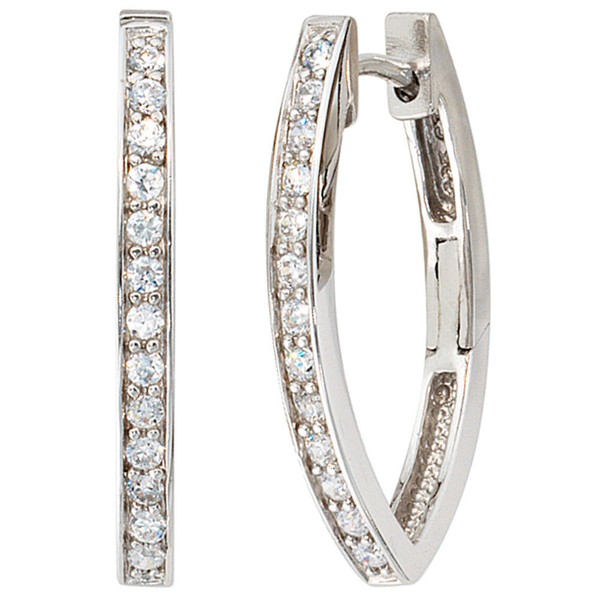 Creolen Creole, Zirkonia Weiß, 925 Silber, Oval, Klappmechanik, Ohrschmuck Damen-image