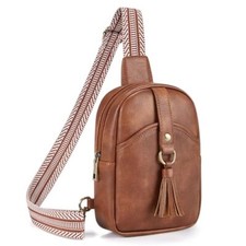 Small Sling Bag for Women PU Leather Fanny Pack Crossbody Purse Trendy Brown
