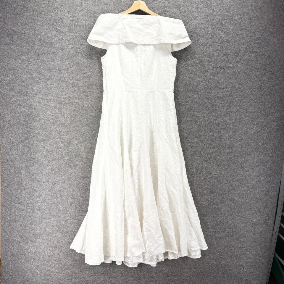 Vestido Ashro Mujer 10 Blanco Cambio Midi Cremallera Lino Forrado Manga Corta Cuello en V Foto 2 de 4