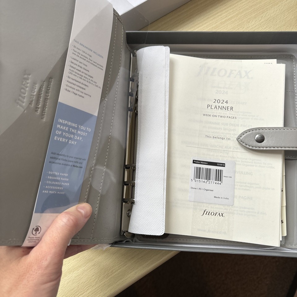 NEW Filofax A5 Size Malden Leather Organiser Stone eBay