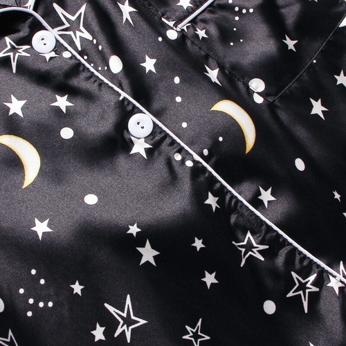 Womens Printed SATIN Short Sleeve Top Pyjamas Set Button Up Ladies Shorts PJ Set - Picture 53 of 114