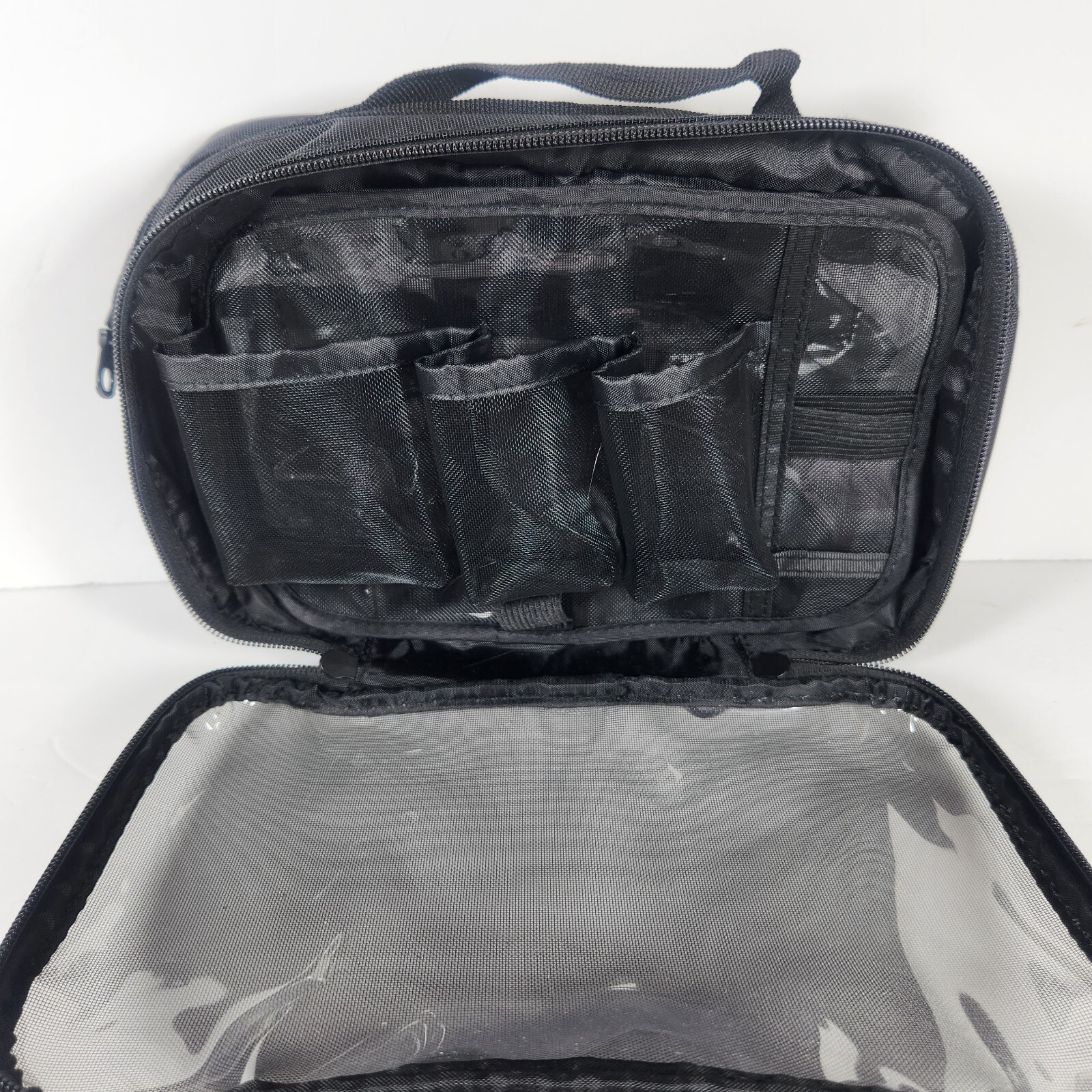 Travel Cosmetic Makeup Bag Black Mesh Zipper Hanging Organizer  10" X 6"