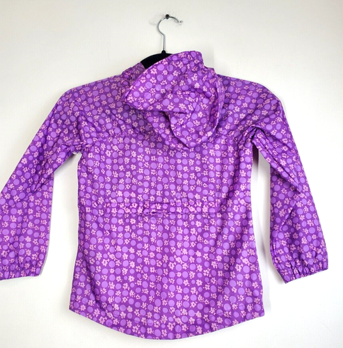 LANDS END KIDS Jacket Girls 4 Small Hooded Windbreaker Purple Floral Nylon Zip - Picture 3 of 10