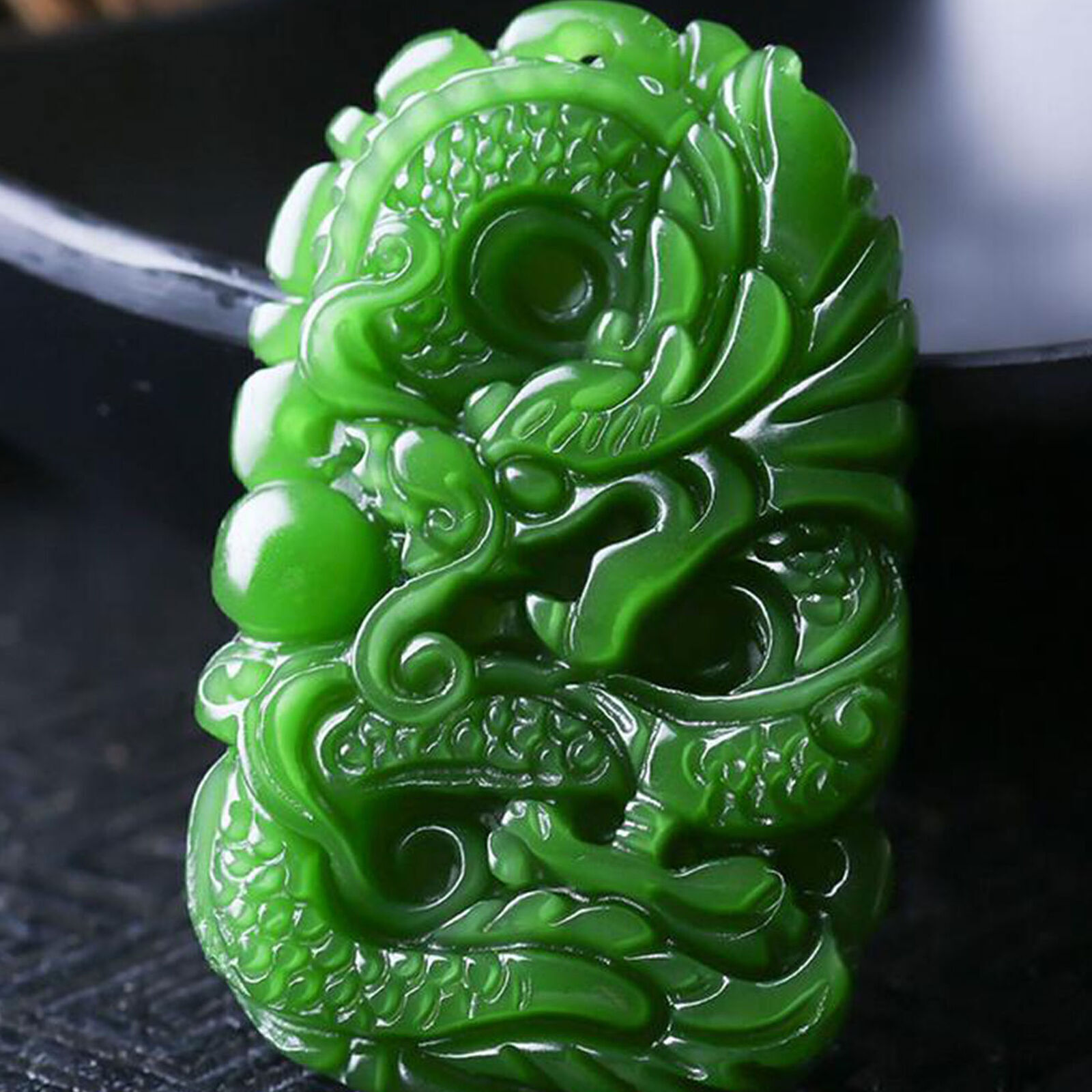 Natural Burmese Grade A Jadeite Dragon Pendant Necklace