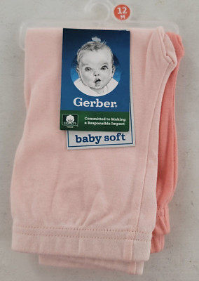 Gerber Baby 2 Pair Cotton Pants Size 12 Months Pink NEW