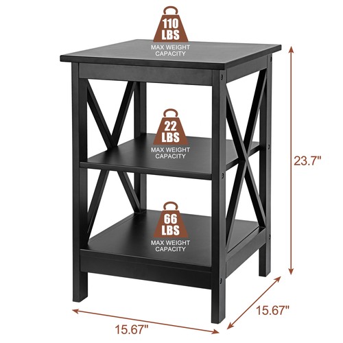Mesa auxiliar de 24 pulgadas sofá mesa auxiliar con estante de almacenamiento diseño X negro - Imagen 2 de 13