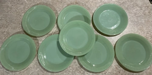 Lot of 8 Fire King Oven Ware Jadeite Jane Ray 9" Dinner Plates 1950's Mold #s