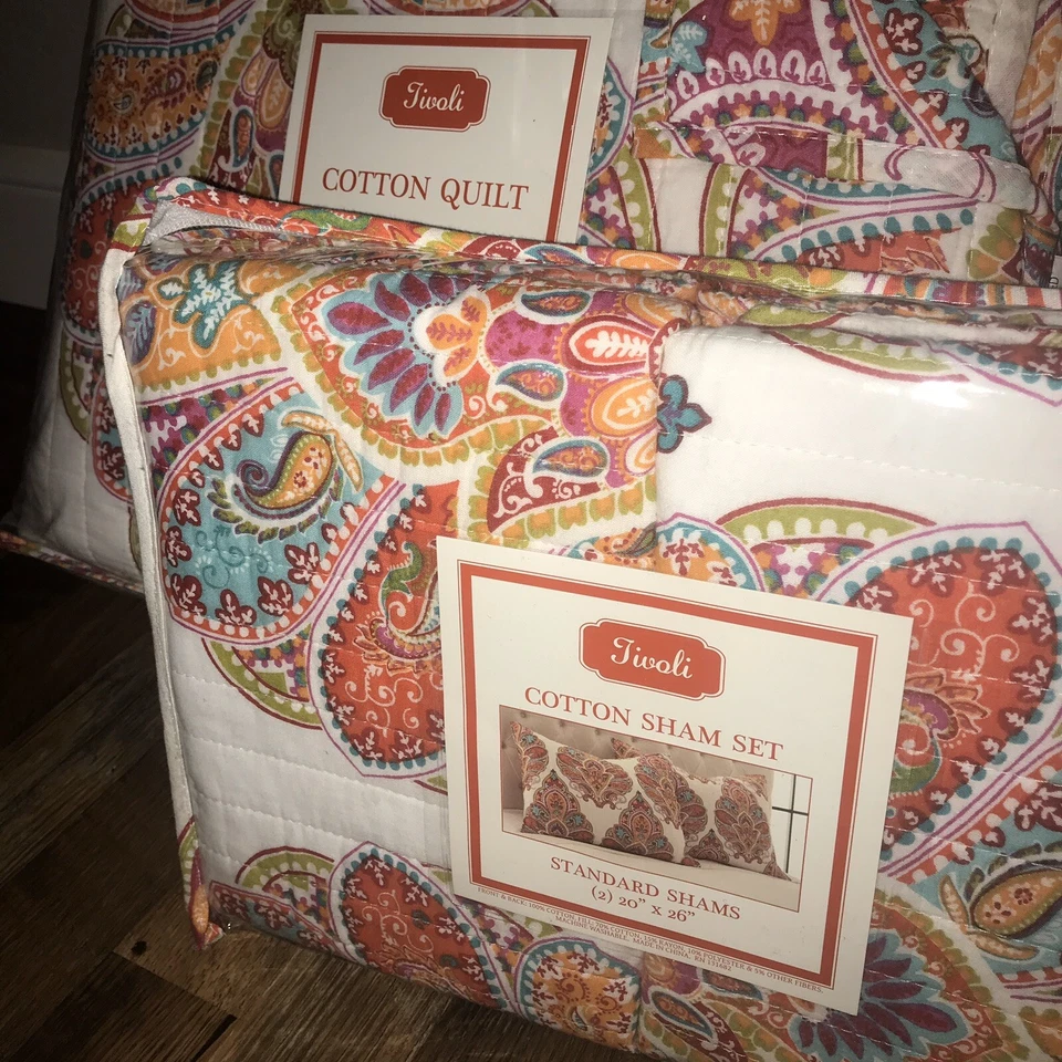 Moroccan Medallion Multi colors Floral King Quilt Standard Shams Set 3 ~New~ - Image 4 of 4