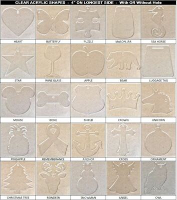 40 Pack Laser Cut 4'' Clear Acrylic Blank Shapes DIY Crafts Jewelry Gifts