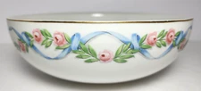 Hall's WILDFIRE Stoneware Salad Bowl Serving Gold Trim Pink Roses Blue Ribbons