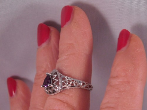 0,56 quilates Anillo estilo filigrana de plata esterlina trillón amatista - Imagen 6 de 9