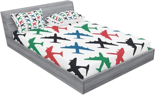 Vintage Aircraft Pattern Queen Fitted Sheet & Pillow Sham Set - Soft Microfiber - Picture 3 of 4