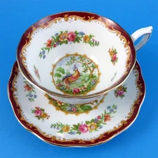 Deep Red Chelsea Bird Royal Albert Tea Cup and Saucer Set