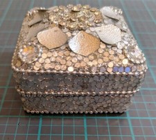 TRINKET BOX JEWEL LUXURY METAL SQUARE SILVER BEADED RHINESTONE CRYSTAL FANCY  