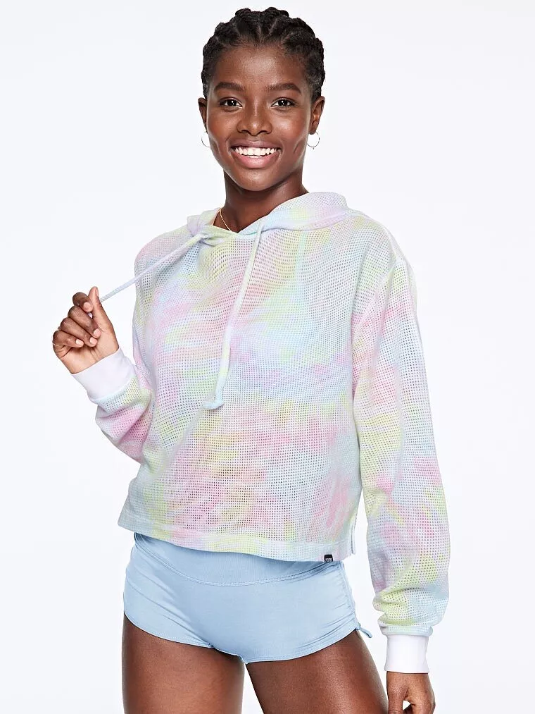 Vs Victorias Secret Pink Mesh Pullover Hoodie Sweater Top Rainbow