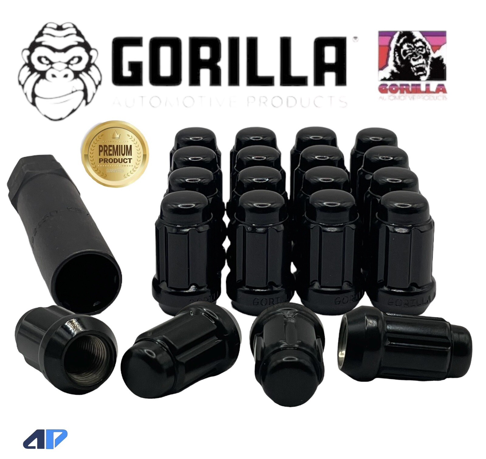 16 Gorilla Spline Tuner Lock Acorn Black Lug Nuts With Key 12x1.5 Wheels Rims H