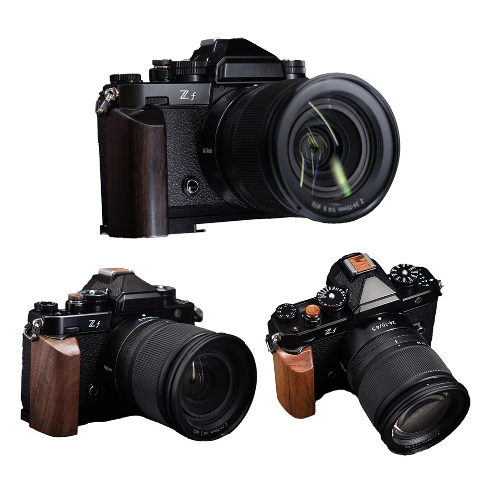 Wood L Hand Grip metal Holder shutter button hot shoe cap For Nikon ZF Camera  - Image 2 of 4