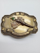 VINTAGE Mallard Duck In Flight Solid Brass Bronze Enamel Belt Buckle UNBRANDED