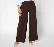 Dennis Basso Regular Luxe Crepe Wide Leg Pant with Slit Chocolate L A660899