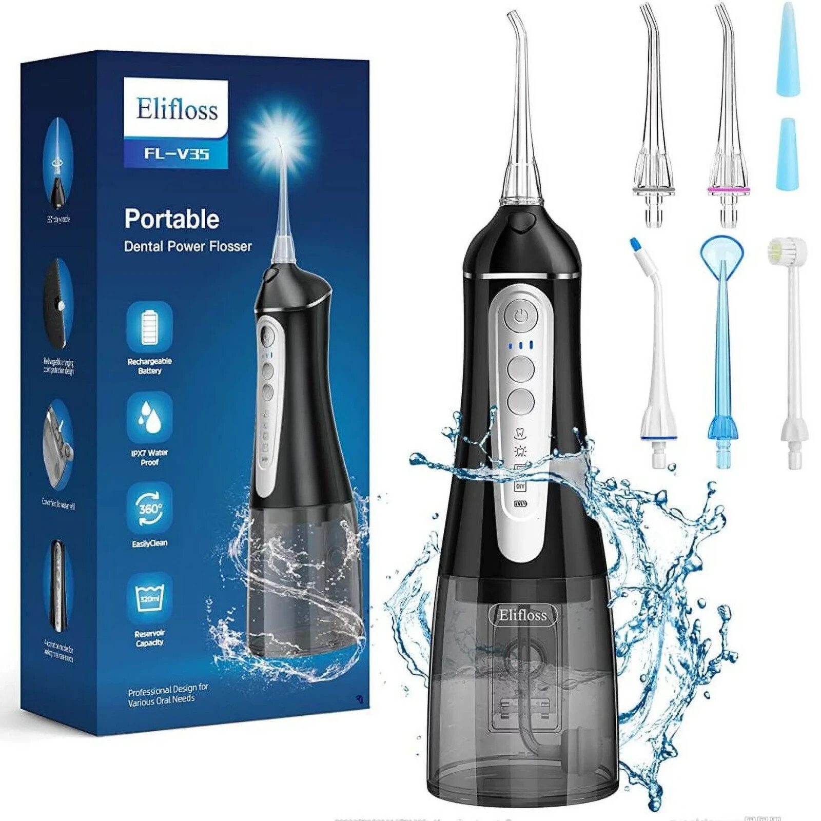 Cordless Rechargeable Water Dental Flosser Oral Irrigator,4 Modes and 7Jet tip