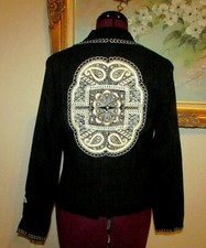 Love Stitch Sz M Black Embroidered/beaded/faux Pearl Embellished Blazer/jacket