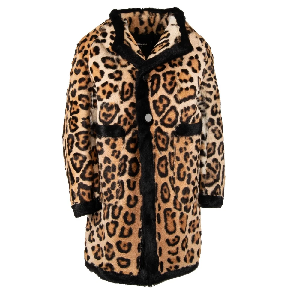 DSQUARED RUNWAY Leopard Goat Fur Parka Jacket Coat Beige Black 40 US 4 S 12344 - Image 4 of 4