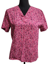 Unknown Brand Scrub Top XS Multicolor Floral Pockets V-Neck Bottom Slits
