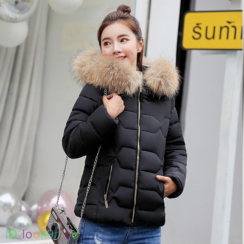Winter Women Girls Slim Hooded Fur Collar Down Cotton Coat Quilted Jacket Puffer - Picture 12 of 15