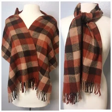 100% Pashmina Fringed Scarf Wrap Shawl 57”L X 13”W  SOFT Brown Print Plaids