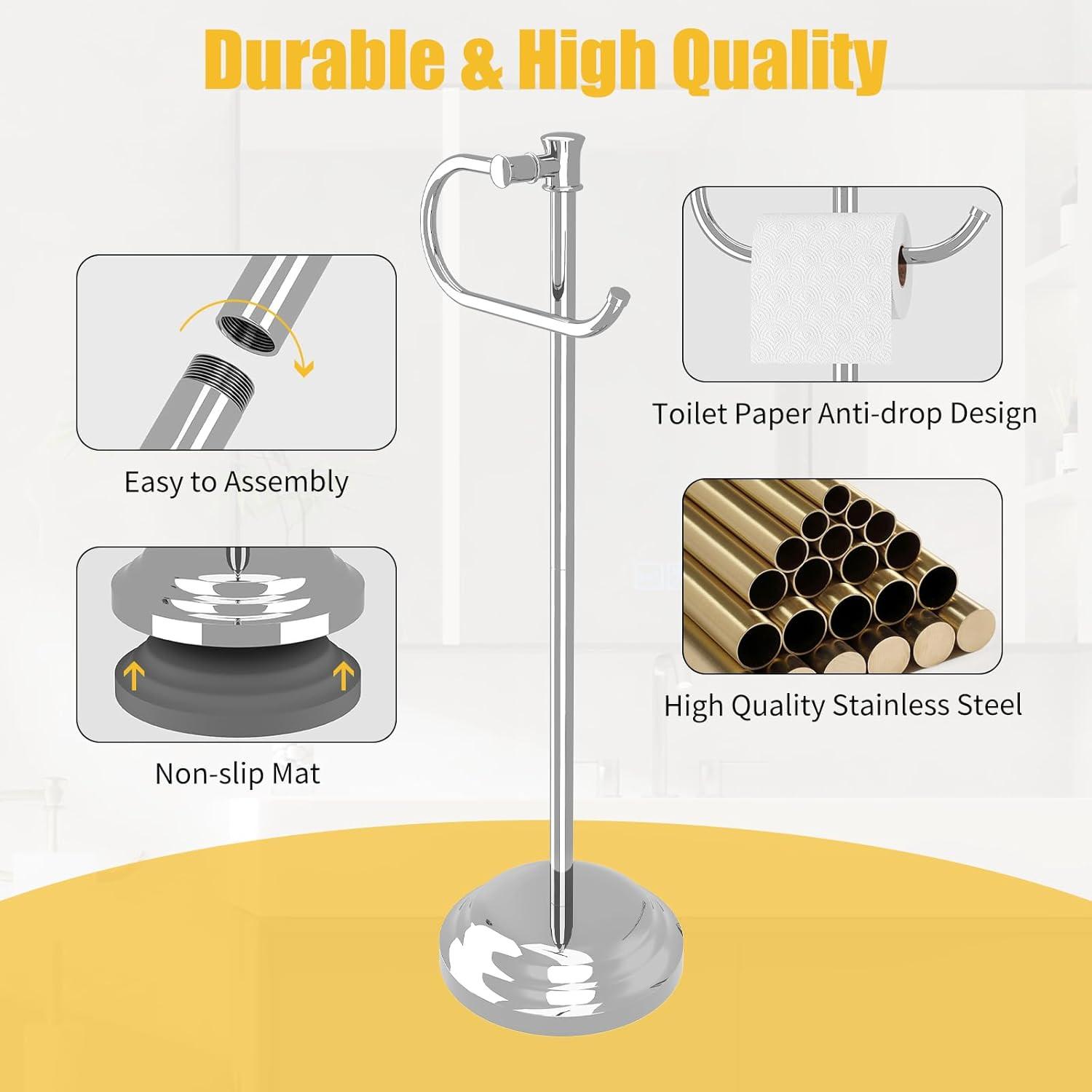 Sleek Polished Chrome Towel Bar & Toilet Tissue Holder Set for Modern Bathrooms