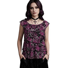 Y2K Sheer Mesh Ruffled Top M Pink Black Floral Coquette Fairy Grunge Cottagecore