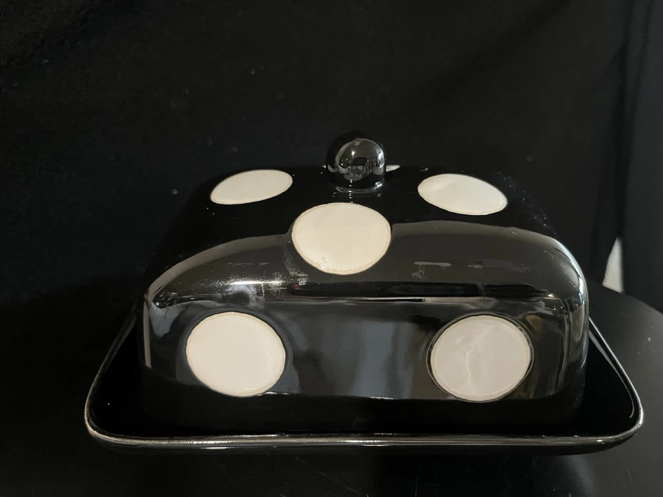 Mad Dot Company Black And White Polka Dot Butter Dish - Image 2 of 3