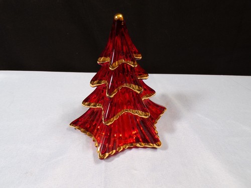 Dalzell Viking Ruby Red Glass Pine Tree Christmas Tree w/ Gold Trim 4 1/2" Tall - Picture 7 of 7