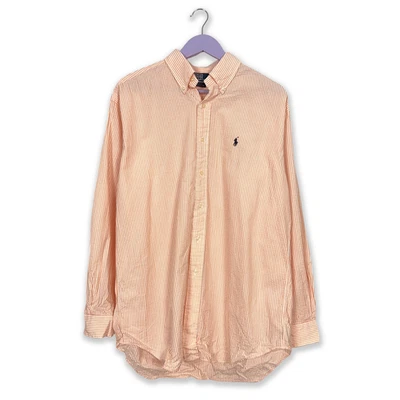Chemise Ralph Lauren Orange Et Blanc Rayé Blake Coton - Taille M/L Homme - Photo 1/4
