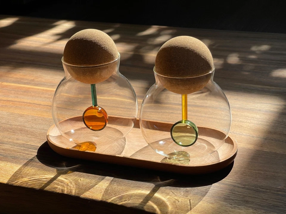 Spherical Glass Jar with Cork Ball Lid and Inset Duo-Tone Colorful Glass Spoon - Image 2 of 4