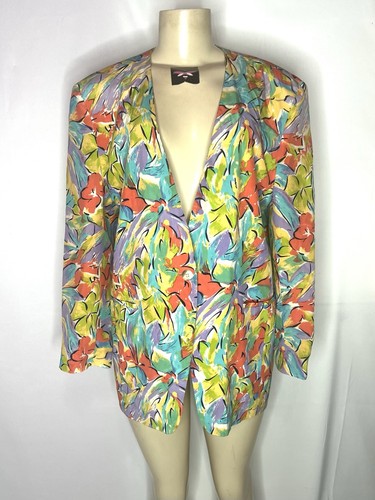 VINTAGE PREFERRED CLASSIX  MULTI COLOR 100% SILK SINGLE BUTTON BLAZER SZ 12