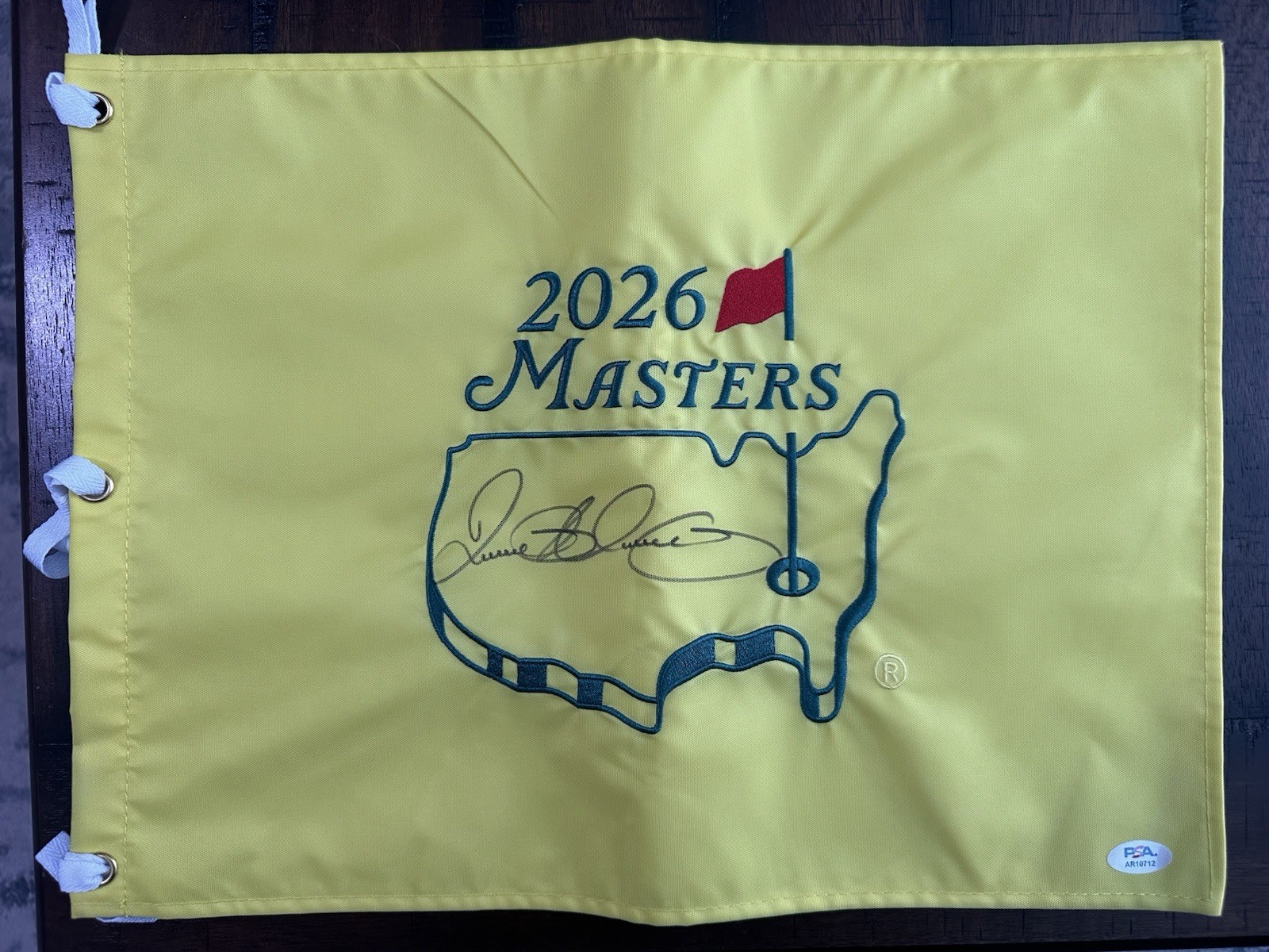 Rory Mcilroy Signed 2026 Masters Golf Pin Flag PSA COA AUGUSTA NATIONAL