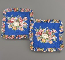 Ralph Lauren Vintage Melissa Blue Floral Ruffled Euro Square Shams Set 2 25X25