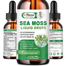 Alliwise Sea Moss & Black Seed Oil Liquid, Irish Sea Moss Gel, Bladderwrack a...