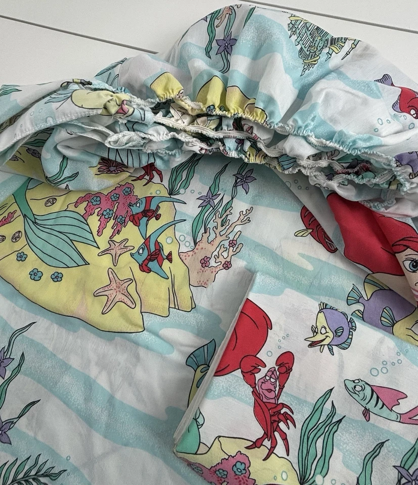 老式迪士尼小美人鱼双床贴合床单枕套面料 — 第 4/4 张图片