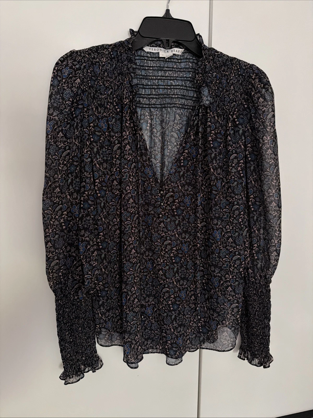 VERONICA BEARD Floral Sheer Boho Top Blouse Women Size 6 LQQK