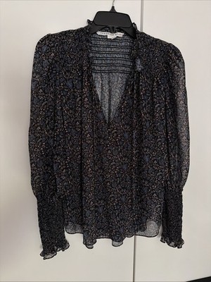 VERONICA BEARD Floral  Sheer Boho Top Blouse Women Size 6 LQQK